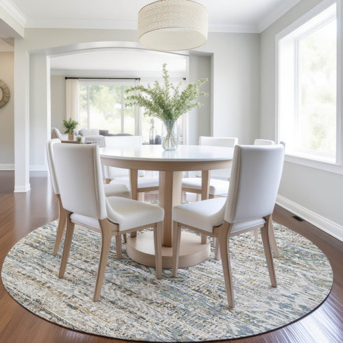 8' Ivory And Beige Round Moroccan Washable Indoor Outdoor Area Rug