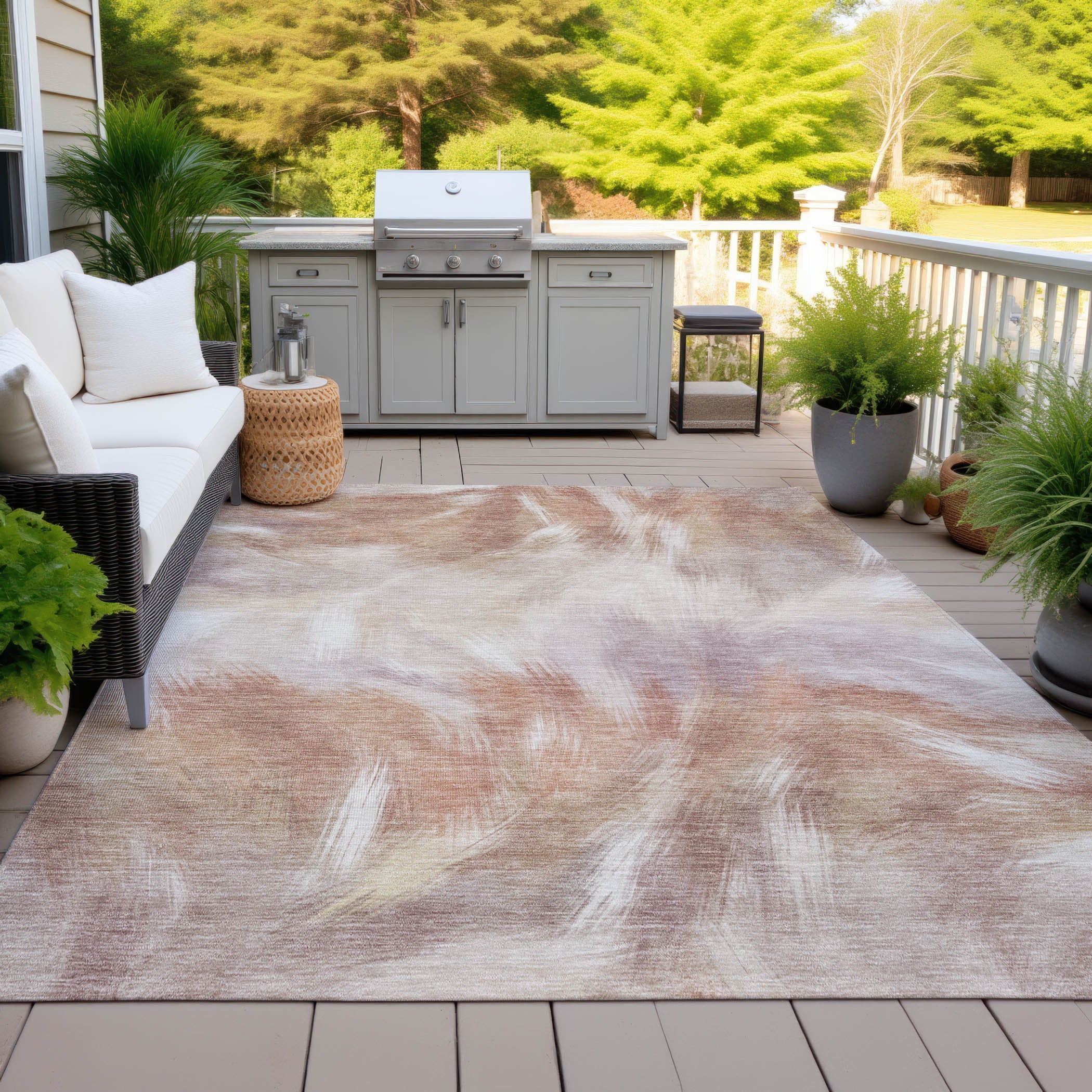 3' X 5' Copper And Ivory Abstract Washable Indoor Outdoor Area Rug