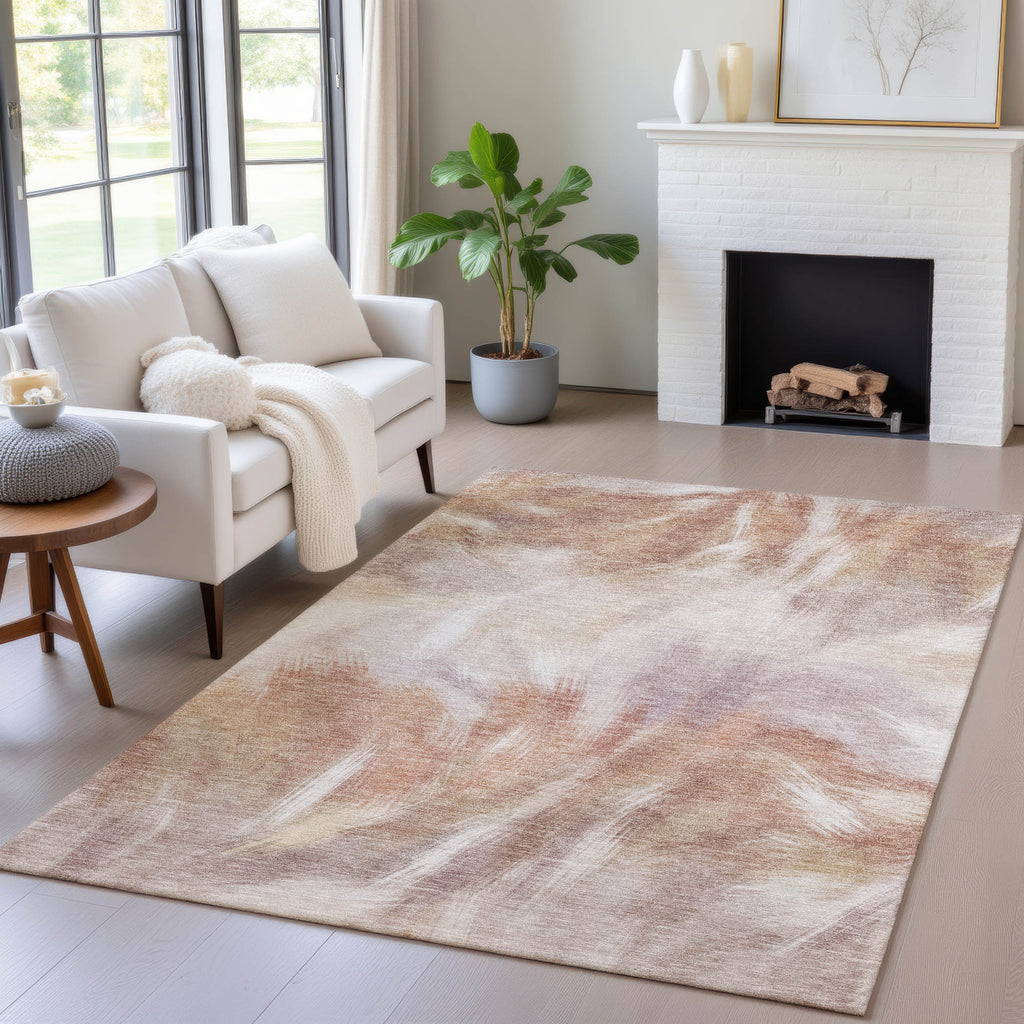 3' X 5' Copper And Ivory Abstract Washable Indoor Outdoor Area Rug