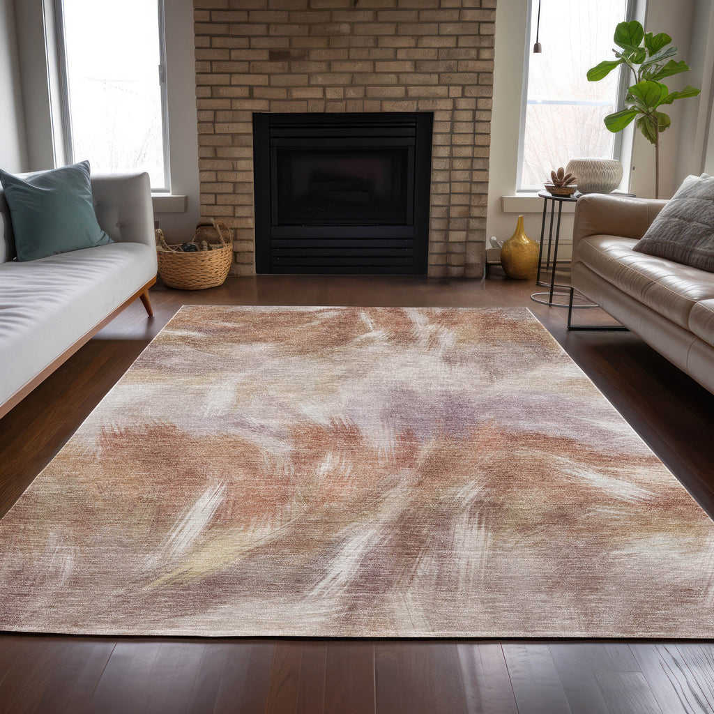 3' X 5' Copper And Ivory Abstract Washable Indoor Outdoor Area Rug
