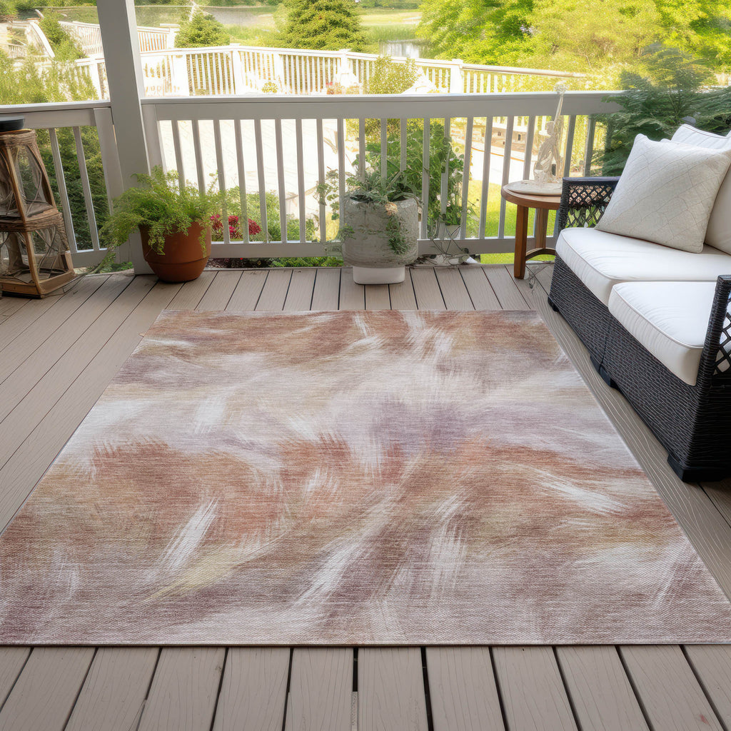 3' X 5' Copper And Ivory Abstract Washable Indoor Outdoor Area Rug