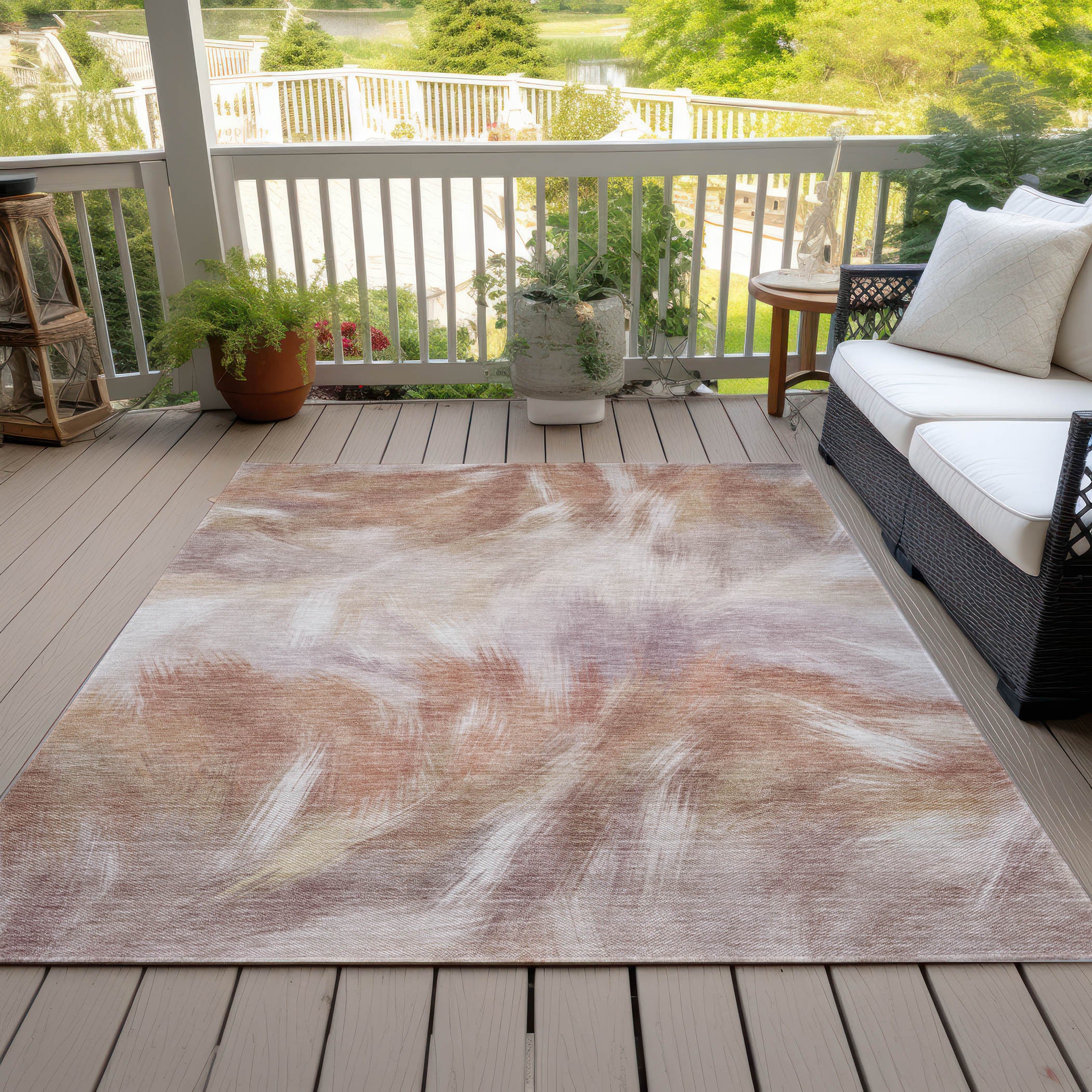 3' X 5' Copper And Ivory Abstract Washable Indoor Outdoor Area Rug