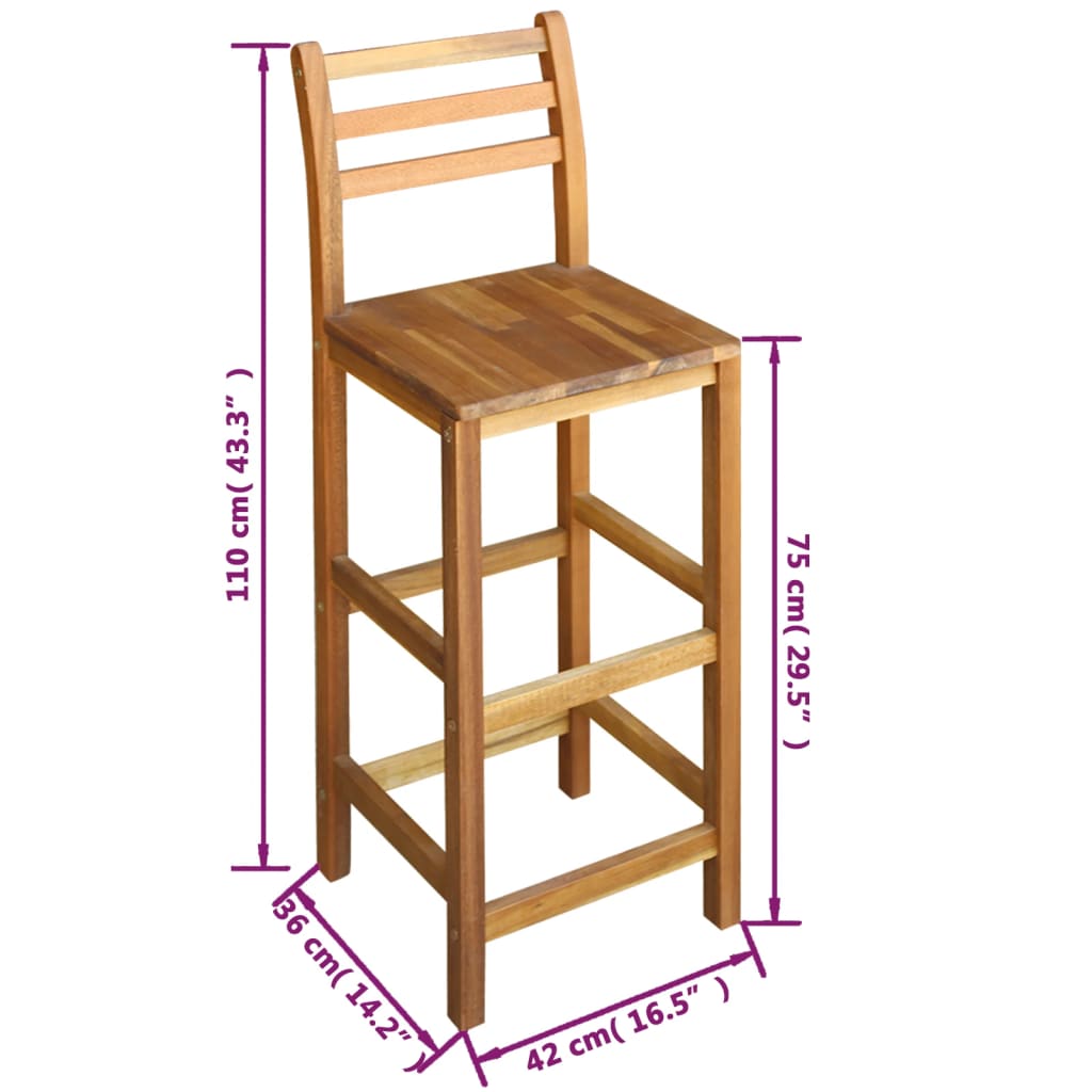 vidaXL Bar Table and Chair Kitchen Wooden Dining Table Set Solid Acacia Wood
