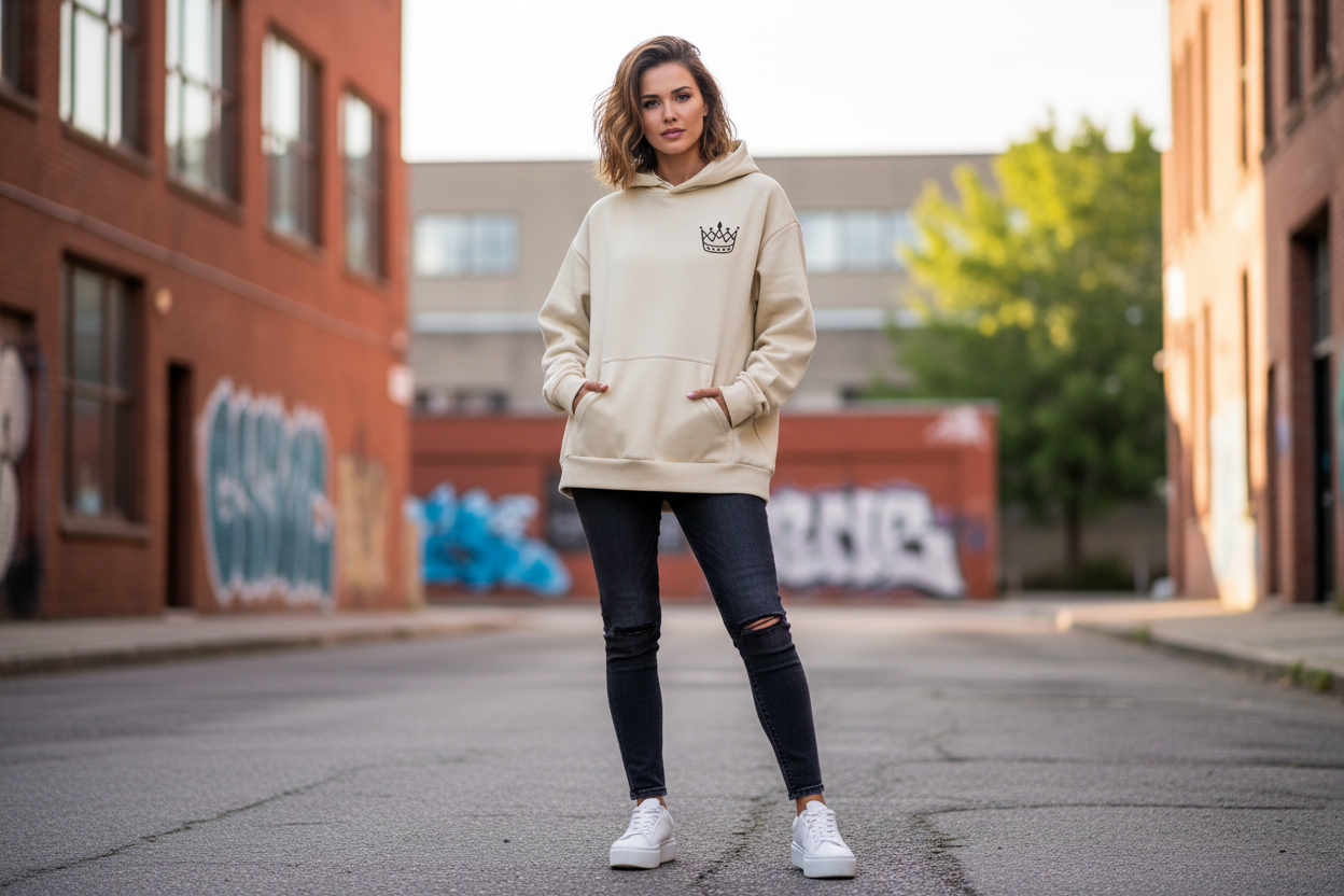 I want her to wear my hoodie I desined