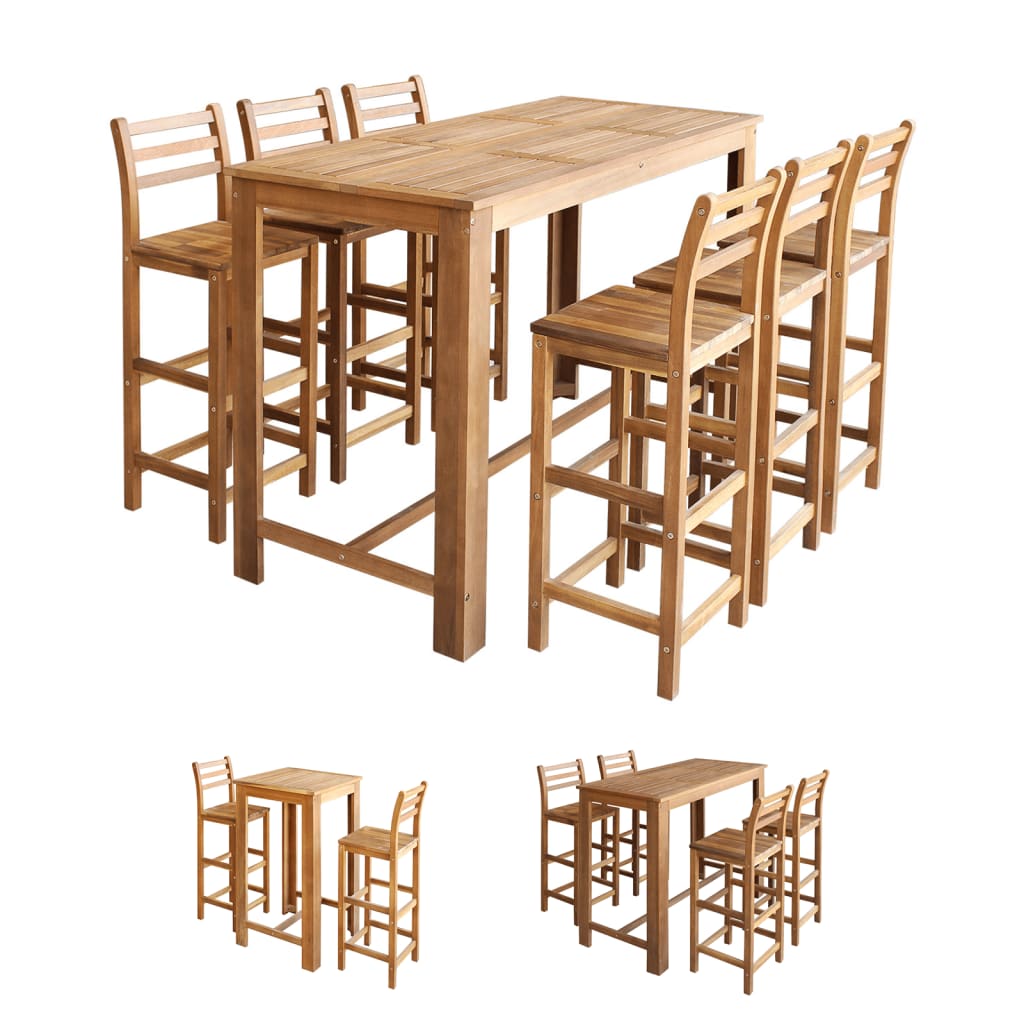 vidaXL Bar Table and Chair Kitchen Wooden Dining Table Set Solid Acacia Wood